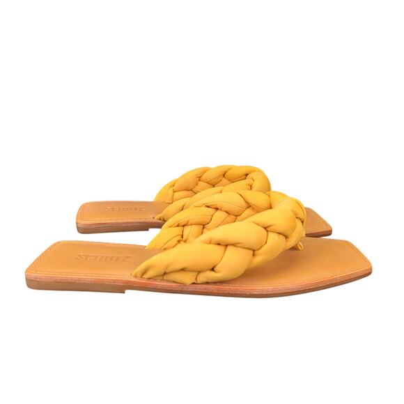 Schutz Cecily Square Flat Thong Sandals Casual Braid Marigold Yellow Women's 10B - Picture 1 of 9